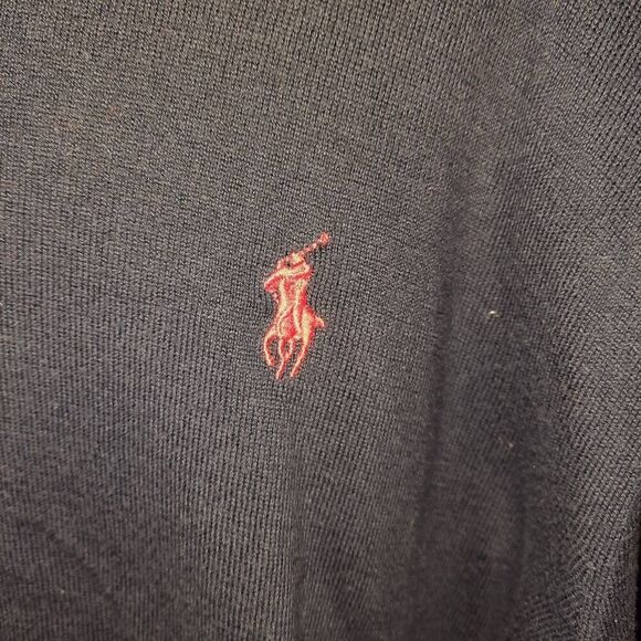 Polo Ralph Lauren Pima Cotton V Neck Blue Sweater Red Pony - Picture 2 of 4